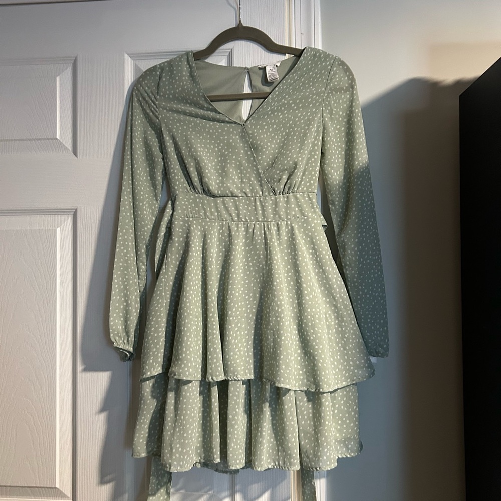 Japna Green Polka Dotted Ruffle Dress